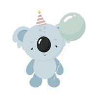 schattige koala met een ballon. cartoon-stijl. vectorillustratie. voor kinderspullen, kaarten, posters, spandoeken, kinderboeken, bedrukking op de verpakking, bedrukking op kleding, stof, behang, textiel of servies. vector