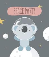 verjaardagsfeestje, wenskaart, uitnodiging voor feest. kinderillustratie met schattige koala in de ruimte. vectorillustratie in cartoon-stijl. vector