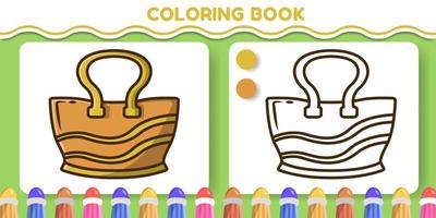kleurrijke en zwart-witte tas handgetekende cartoon doodle kleurboek voor kinderen vector