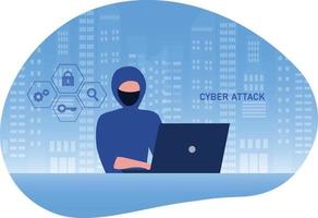 hacker misdaad aanval en persoonlijke gegevens beveiligingsconcept. hacker probeert de sleutel op de computer en het phishing-account te ontgrendelen en het wachtwoord te stelen. cyberbeveiliging, beveiligingssysteem en internetcriminaliteitsconcept. vector