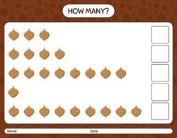 hoeveel tellen spel met jicama. werkblad voor kleuters, activiteitenblad voor kinderen, afdrukbaar werkblad vector