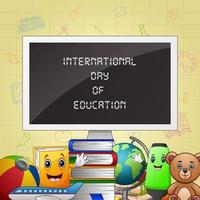 internationale dag van het onderwijs achtergrond met schoolbenodigdheden vector