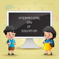 internationale dag van het onderwijs met gelukkige kinderen vector