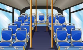 leeg businterieur met blauwe stoelen en bushandvat