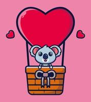 schattige koala vliegen met liefde ballon cartoon vectorillustratie vector