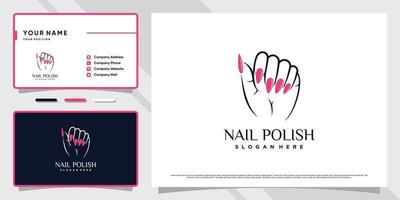 nagellak of nagelsalon-logo met creatief element en visitekaartjeontwerp premium vector