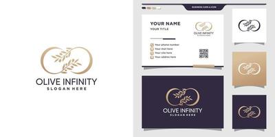 eenvoudige en elegante olijf met infinity-logo in lijnstijl en visitekaartjeontwerp premium vector