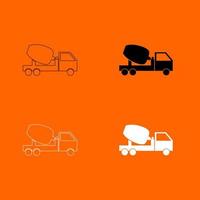 cement mixers vrachtwagen zwart-wit kleur ingesteld pictogram. vector