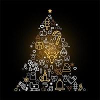 kerstboom silhouet met vakantie lineaire pictogrammen
