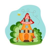 een pompoenhuis met een dak van een champignonhoed. huis van de kabouters. mooie fantastische vlakke afbeelding. vector