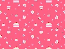 cake cartoon karakter naadloos patroon op roze background.pixel stijl vector
