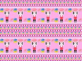 meisje met macaron cartoon karakter naadloos patroon op roze background.pixel stijl vector