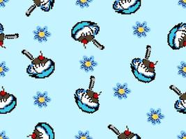 ijs cartoon karakter naadloze patroon op blauwe background.pixel stijl vector