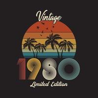 1980 vintage retro t-shirtontwerp, vector, zwarte achtergrond vector