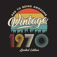 1970 vintage retro t-shirtontwerp, vector, zwarte achtergrond vector