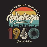 1960 vintage retro t-shirtontwerp, vector, zwarte achtergrond vector