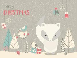 Leuke Arctic Christmas baby vos omgeven met florale decoratie vector