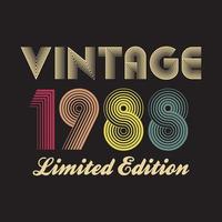 1988 vintage retro t-shirtontwerp, vector, zwarte achtergrond vector