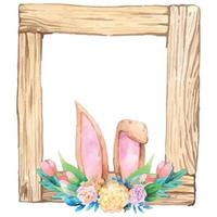 aquarel houten frame met lente Pasen decoratie. vectorillustratie. vector