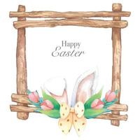 aquarel houten frame met lente Pasen decoratie. vectorillustratie. vector