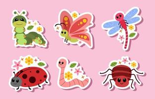 schattige lente insecten sticker vector