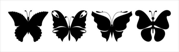 silhouetten van vlinders. zwarte foto's van grappige vlinders. insect vlinder zwart silhouet, gevleugeld prachtig dier, vector