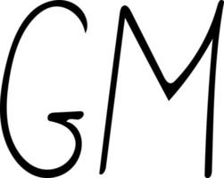 belettering gm hand geschreven in doodle stijl. element grafisch nordic hygge monochroom minimalisme eenvoudig. goedemorgen, groet, wens. ontwerp icoon, kaart, sticker, poster vector