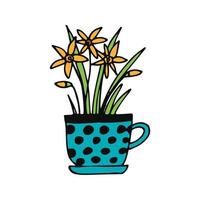 narcis in een pot pictogram hand getrokken. , minimalisme, scandinavisch, doodle, spotprent, sticker, plant, bloem vector