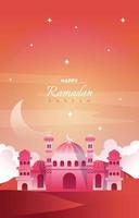 ramadan kareem wenskaart moskee nachtelijke hemel vector ontwerpsjabloon