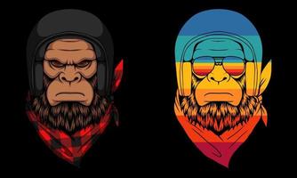 bigfoot biker met een helm en bandana houthakker vectorillustratie vector