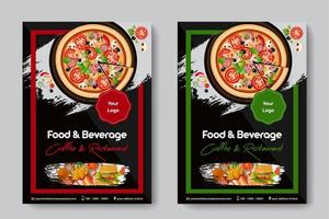 Eten Restaurant A4-formaat 2 Flyers Rode en groene kaders Kleur vector