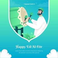 een man die op trommel of bedug slaat om eid mubarak . te vieren vector