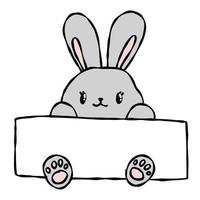 vector schattig grijs konijn. doodle op een geïsoleerde achtergrond. dierlijke illustratie met brochure voor tekst.