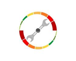 cirkelvormige snelheidsmeter met moersleutel binnen vector