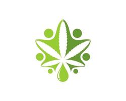 abstract cannabisblad met groep mensen en waterdruppel vector