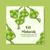 eid mubarak illustratie met ketupat concept. handgetekende en vlakke stijl vector