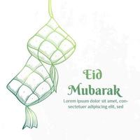 eid mubarak illustratie met ketupat concept. handgetekende schetsstijl vector