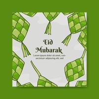 eid mubarak illustratie met ketupat concept. handgetekende en vlakke stijl vector