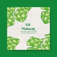 eid mubarak illustratie met ketupat concept. handgetekende en vlakke stijl vector