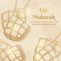 eid mubarak illustratie met ketupat concept. handgetekende schetsstijl vector