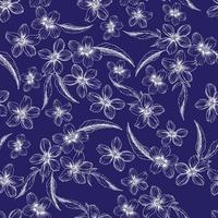 modieuze schattig naadloze vector patroon met witte schetsen van kleine bloemen op een blauwe achtergrond. achtergrond voor textiel, stoffen, covers, wallpapers, print, geschenkverpakking of welk doel dan ook