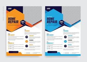zakelijke flyer ontwerpen. huisreparatie- en bouwbedrijf, flyer, poster, rapport, folder, omslag. vector