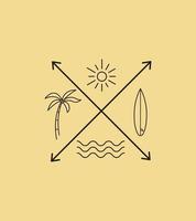 de vier elementen zijn golven, surfplank, palm en zon vector