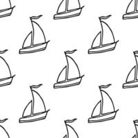 naadloos patroon met zeilschepen. doodle vector schepen patroon