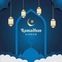 groet van ramadhan kareem. ied mubarak, marhaban ya ramadhan blauwe achtergrond sjabloon vector
