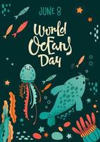 wenskaart voor de viering van wereld oceanen dag vector