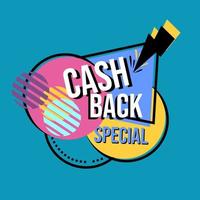 advertentiebadge met cashback-tekst. memphis-stijl en ontwerp met retro-thema vector