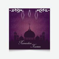 ramadan kareem social media postsjabloon met ornamentmoskee en lantaarnachtergrond. vector