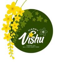 vectorillustratie van een banner voor gelukkig vishu-typografieontwerp op traditionele achtergrond met kani konna-bloem, vishu is Zuid-Indiaas festival vector