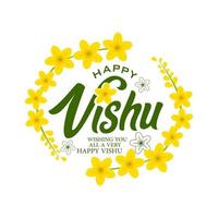 vectorillustratie van een banner voor gelukkig vishu-typografieontwerp op traditionele achtergrond met kani konna-bloem, vishu is Zuid-Indiaas festival vector